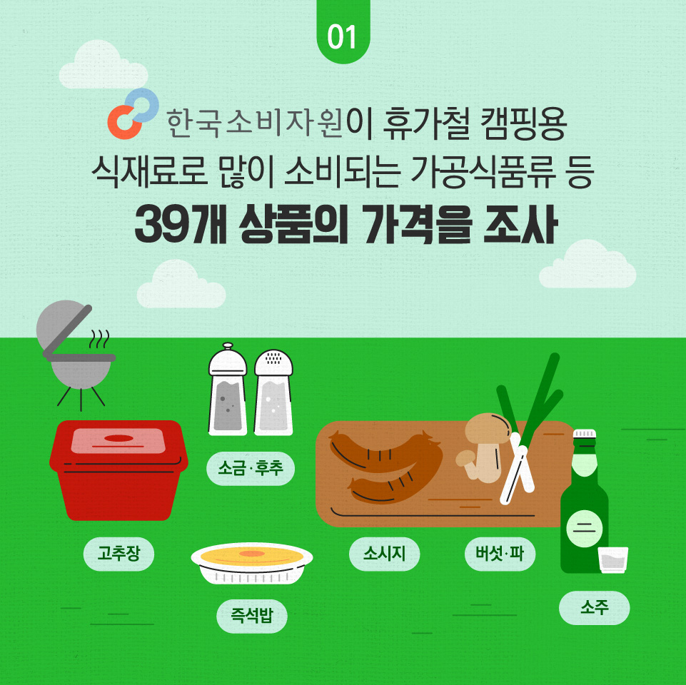한국소비자원이 휴가철 캠핑용 식재료로 많이 소비되는 가공식품류 등 39개 상품의 가격을 조사