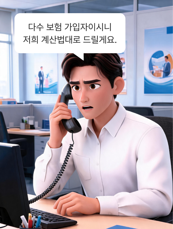보험사의 비례보상 방식 지급을 보여주는 만화 3컷