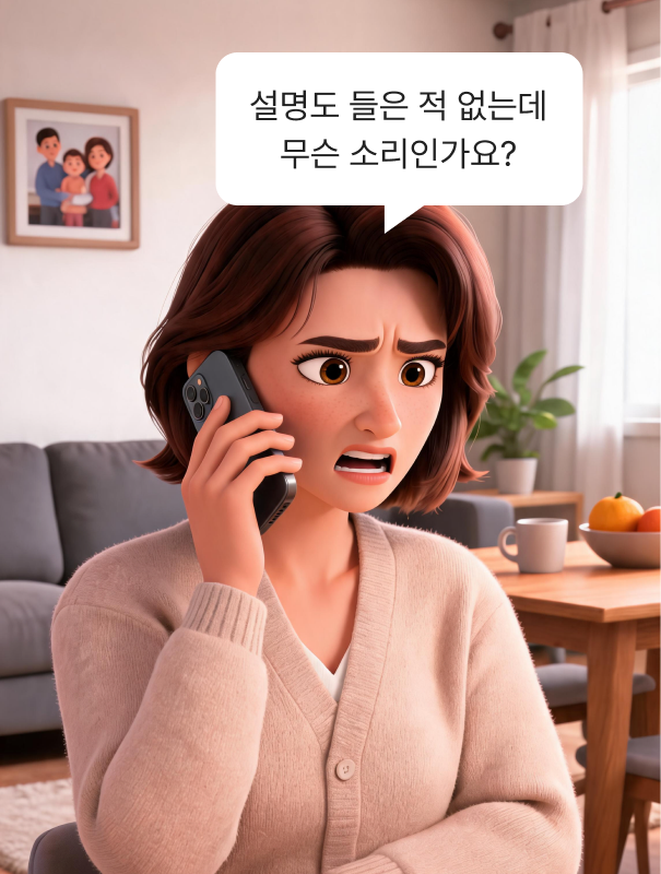 보험사의 보험금 지급 거절 상황을 보여주는 만화 3컷